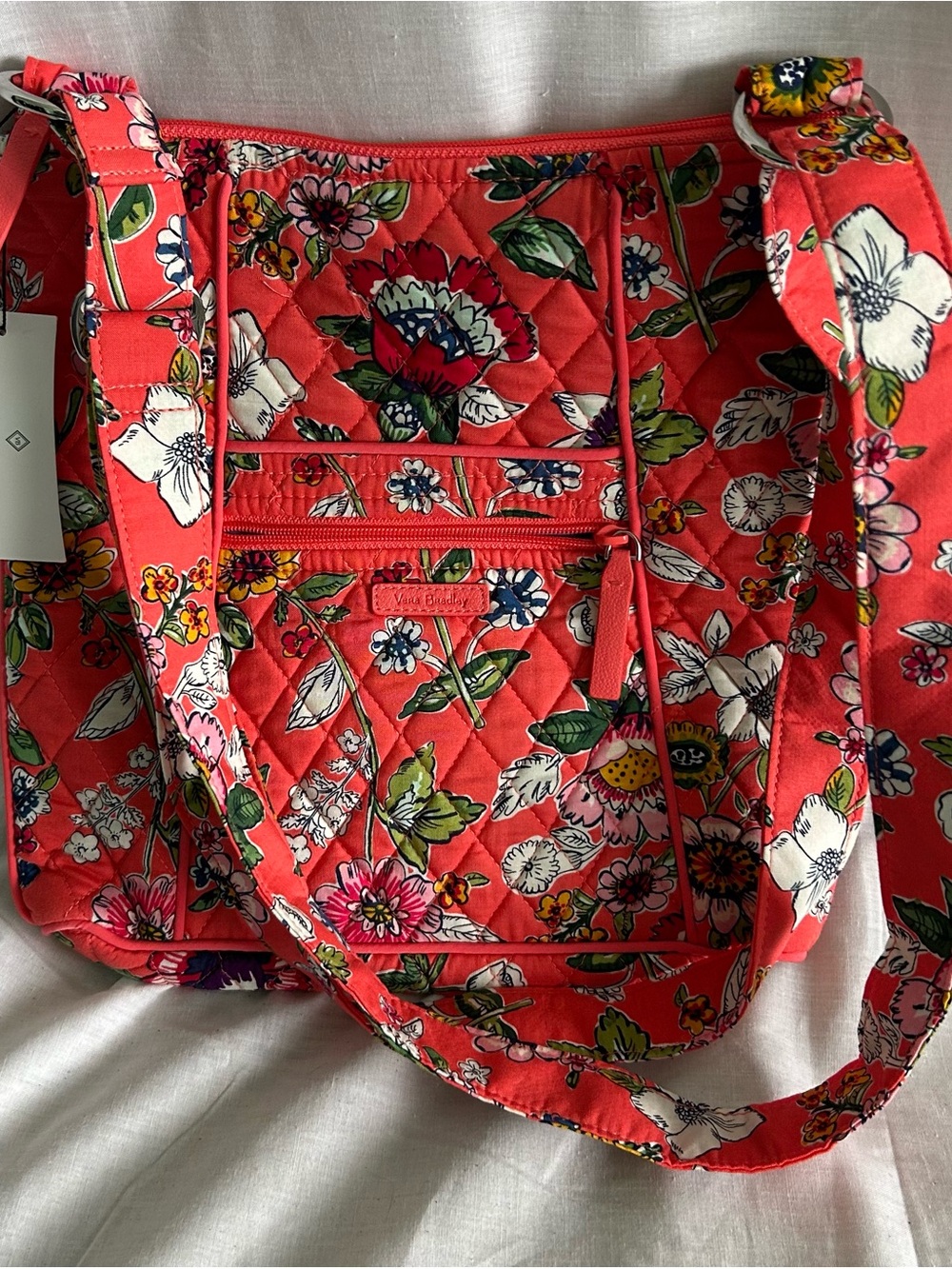 NWT Vera Bradley Hipster Crossbody Bag Coral Floral Quilted Purse $60 MSRP